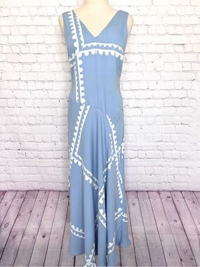 MON RENN Serape Sleeveless Blue Postcards Fitted Midi Dress--NWT--10/M